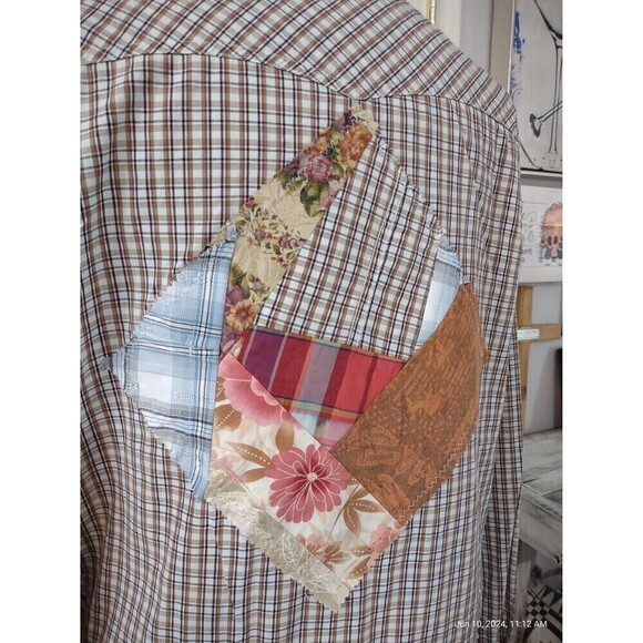 Custom Western Shirt Upcycled Funky Boho Patchwork Cottage Shabby Chic Shacket - Picture 7 of 10